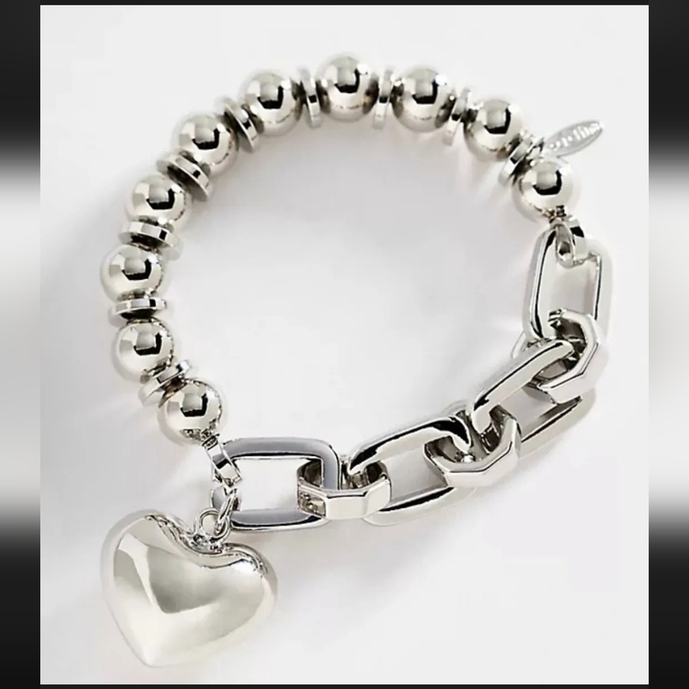 NWOT! Serefina × Anthropologie, Heart Pendant Chain Bracelet, Silver